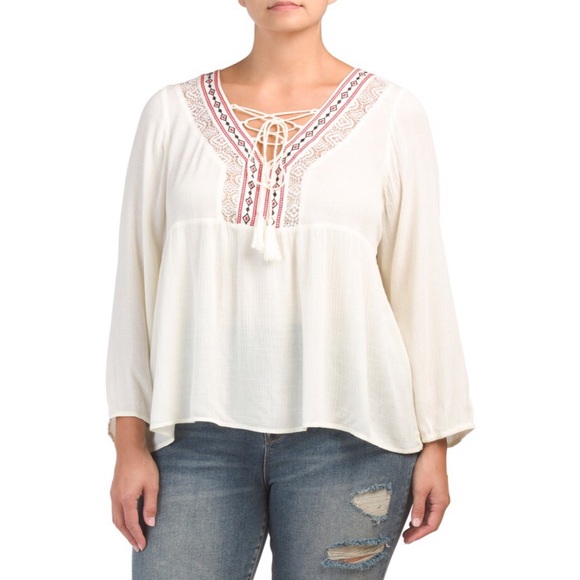 Flying Tomato Tops - Flying Tomato Plus Size Boho Long sleeve Blouse